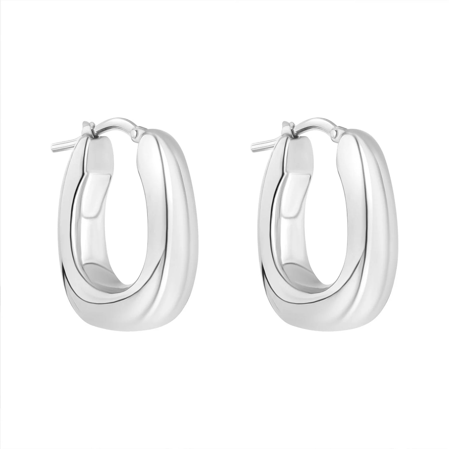Sterling Silver Chunky Oval Hoop Earrings
