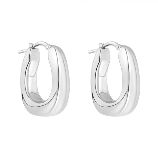 Sterling Silver Chunky Oval Hoop Earrings
