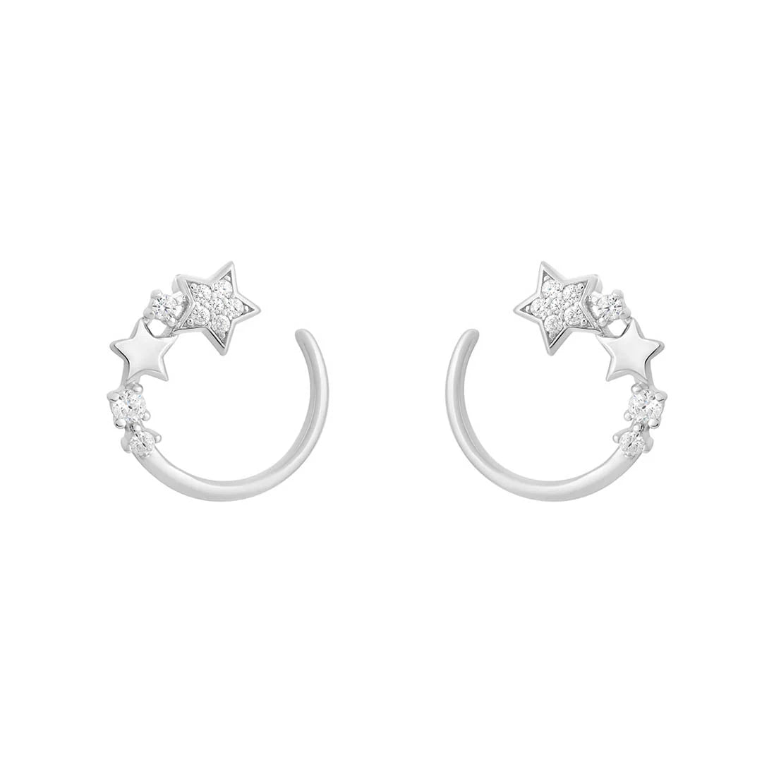 Sterling Silver Star Swirl CZ Stud Earrings