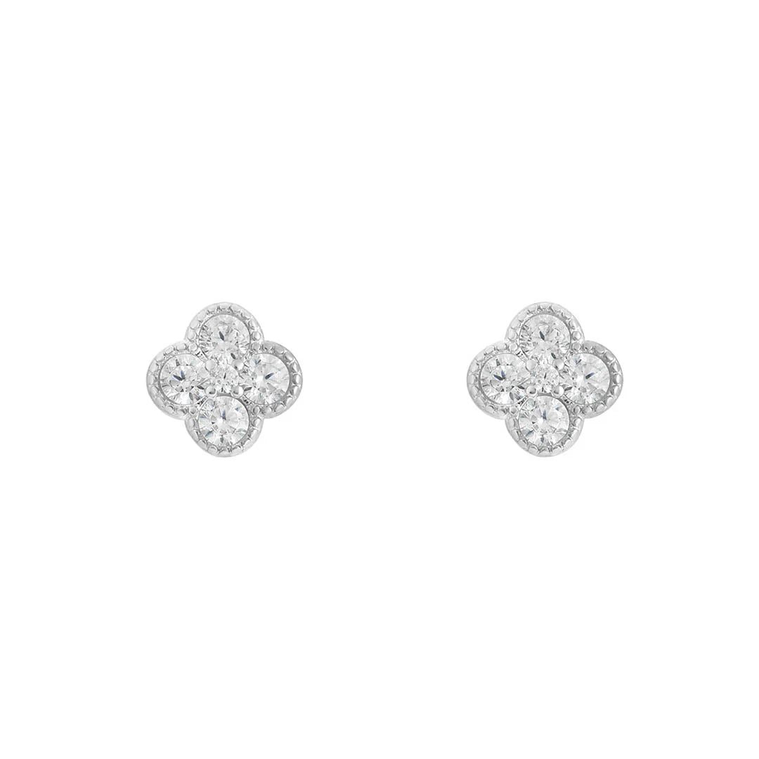 Sterling Silver 9mm Clover CZ Stud Earrings