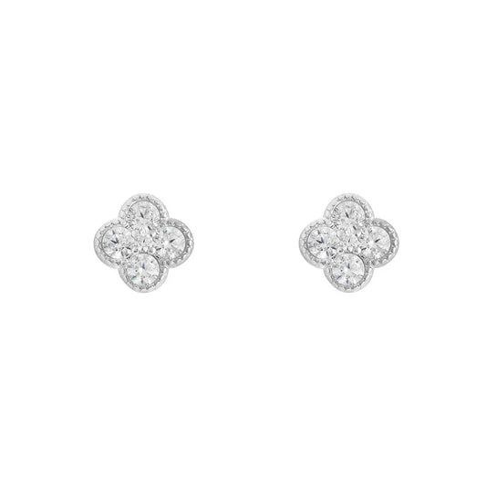 Sterling Silver 9mm Clover CZ Stud Earrings