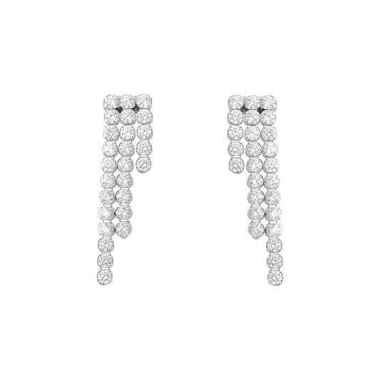 Sterling Silver CZ 3 Row Graduated Drop Earrings