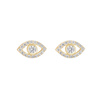 Sterling Silver Yellow Gold Plated Evil Eye CZ Stud Earrings