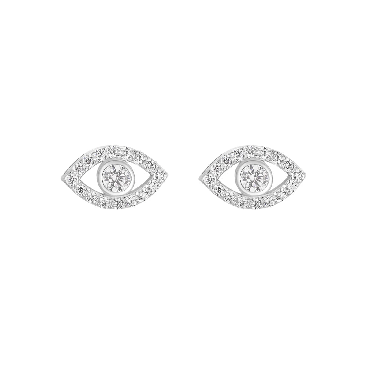 Sterling Silver Evil Eye CZ Stud Earrings