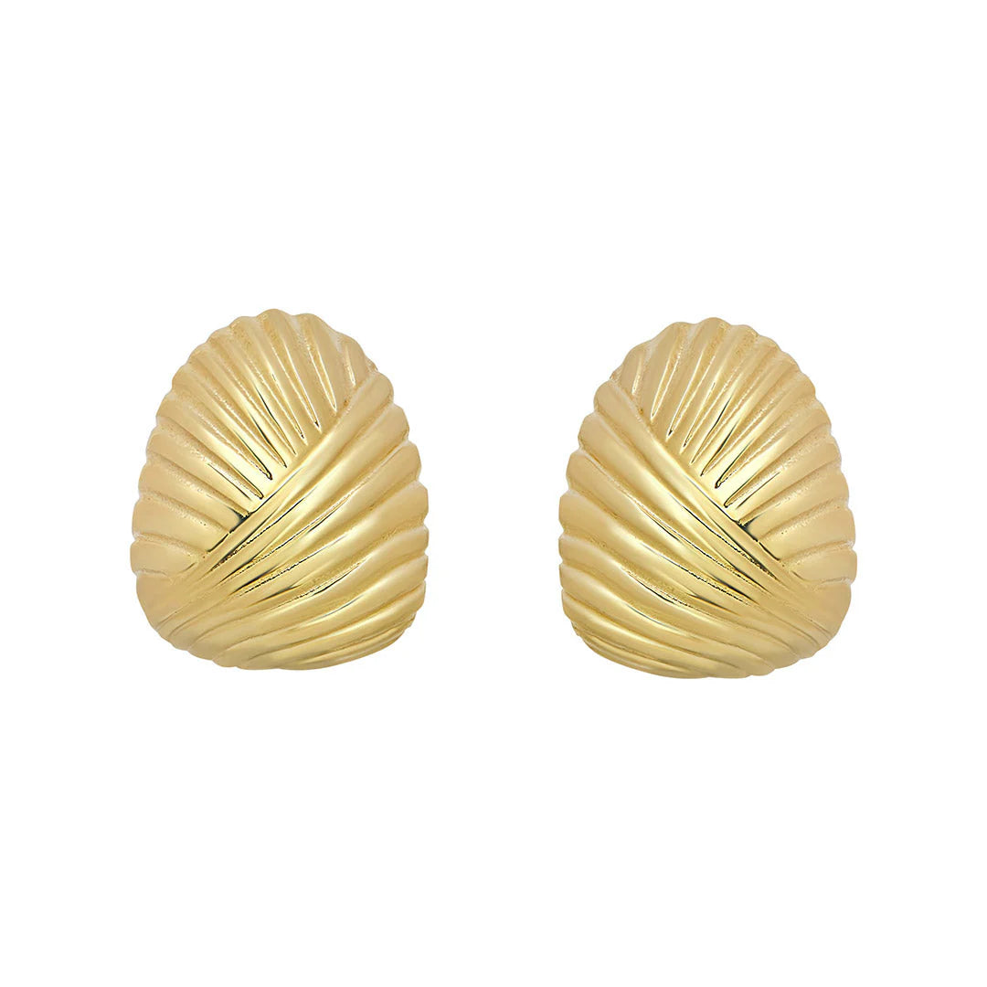 Sterling Silver Yellow Gold Plated Ribbed Half Hoop Stud Earrings