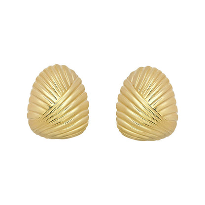 Sterling Silver Yellow Gold Plated Ribbed Half Hoop Stud Earrings