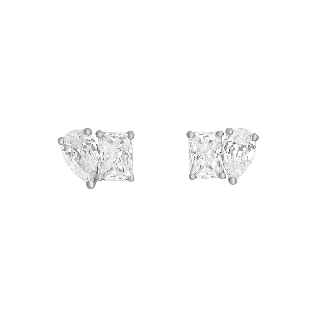 Sterling Silver Toi et Moi CZ Stud Earrings