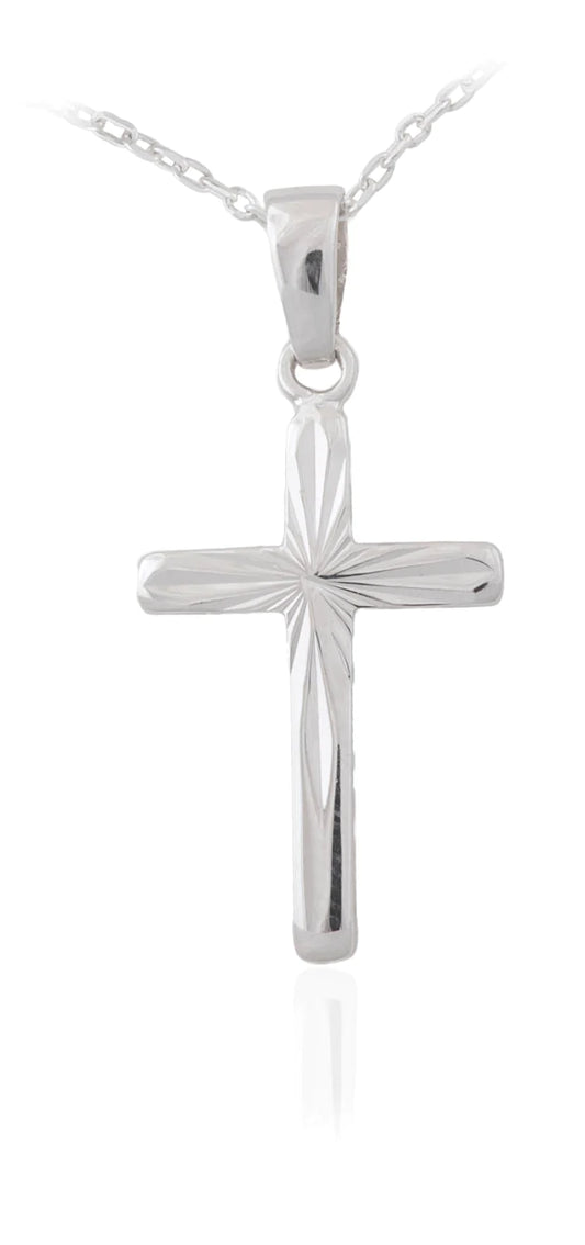Sterling Silver Children's Small Diamond Cut Cross Necklace