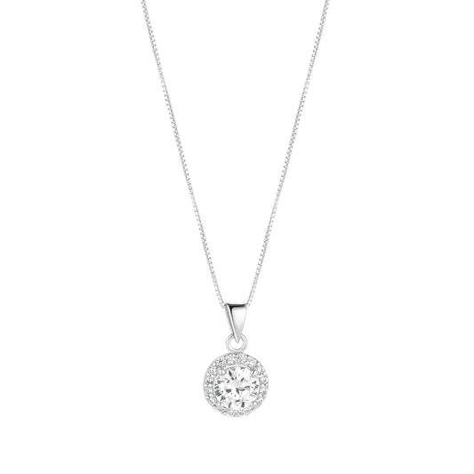 Sterling Silver CZ Round Cluster Pendant Necklace