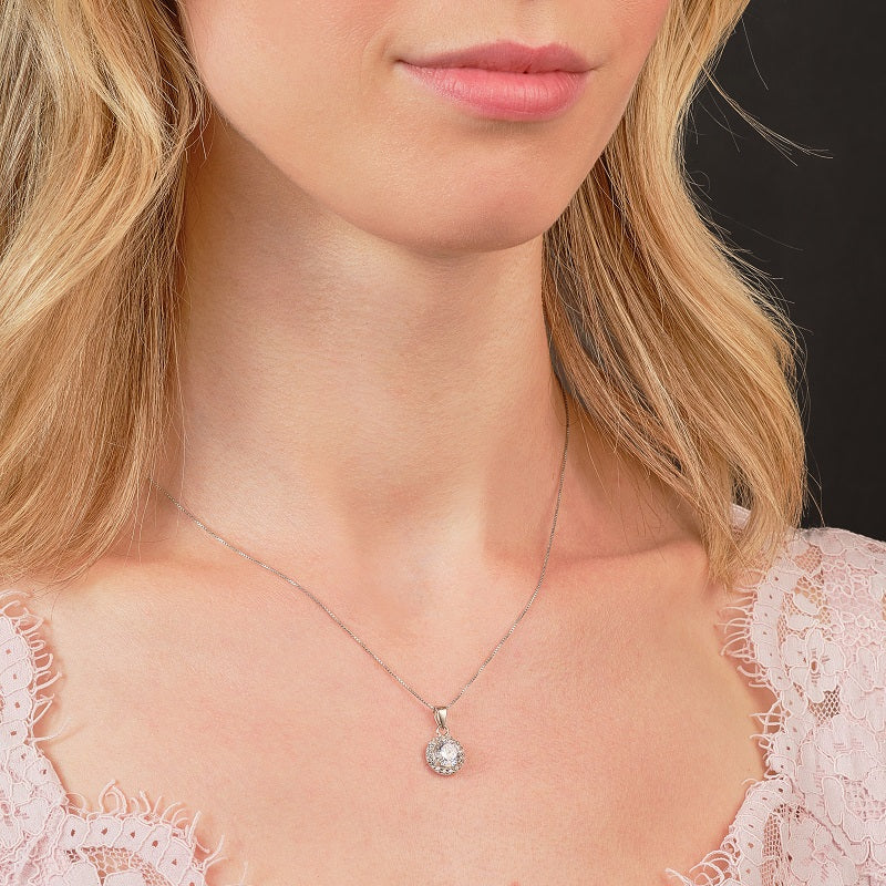 Sterling Silver CZ Round Cluster Pendant Necklace