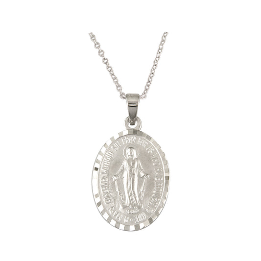 Sterling Silver Miraculous Medal 20mm Diamond Cut Edge