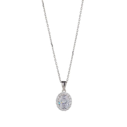 Sterling Silver CZ Oval Cluster Pendant Necklace
