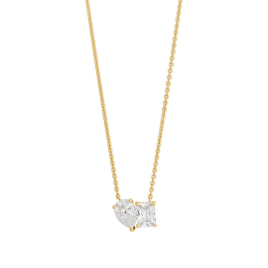 Sterling Silver Yellow Gold Plated Toi et Moi CZ Necklace