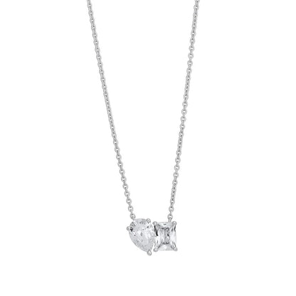 Sterling Silver Toi et Moi CZ Necklace