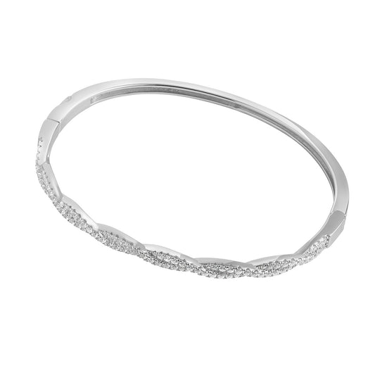 Sterling Silver CZ Two Row Wave Bangle