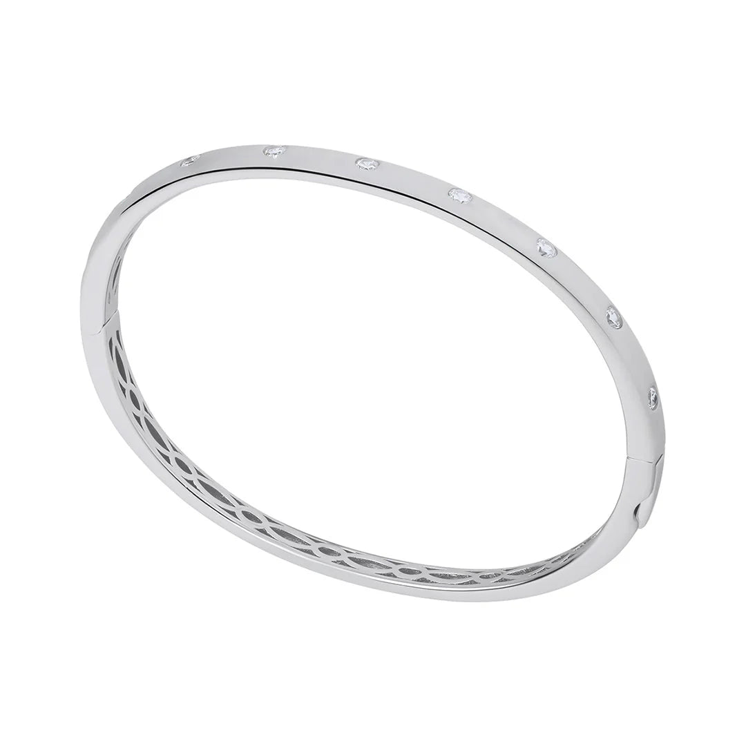 Sterling Silver Oval CZ Set Bangle