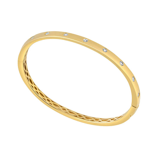 Sterling Silver Yellow Gold Plated Oval CZ Set Bangle