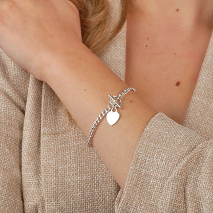 Sterling Silver T-Bar Heart Charm Necklace