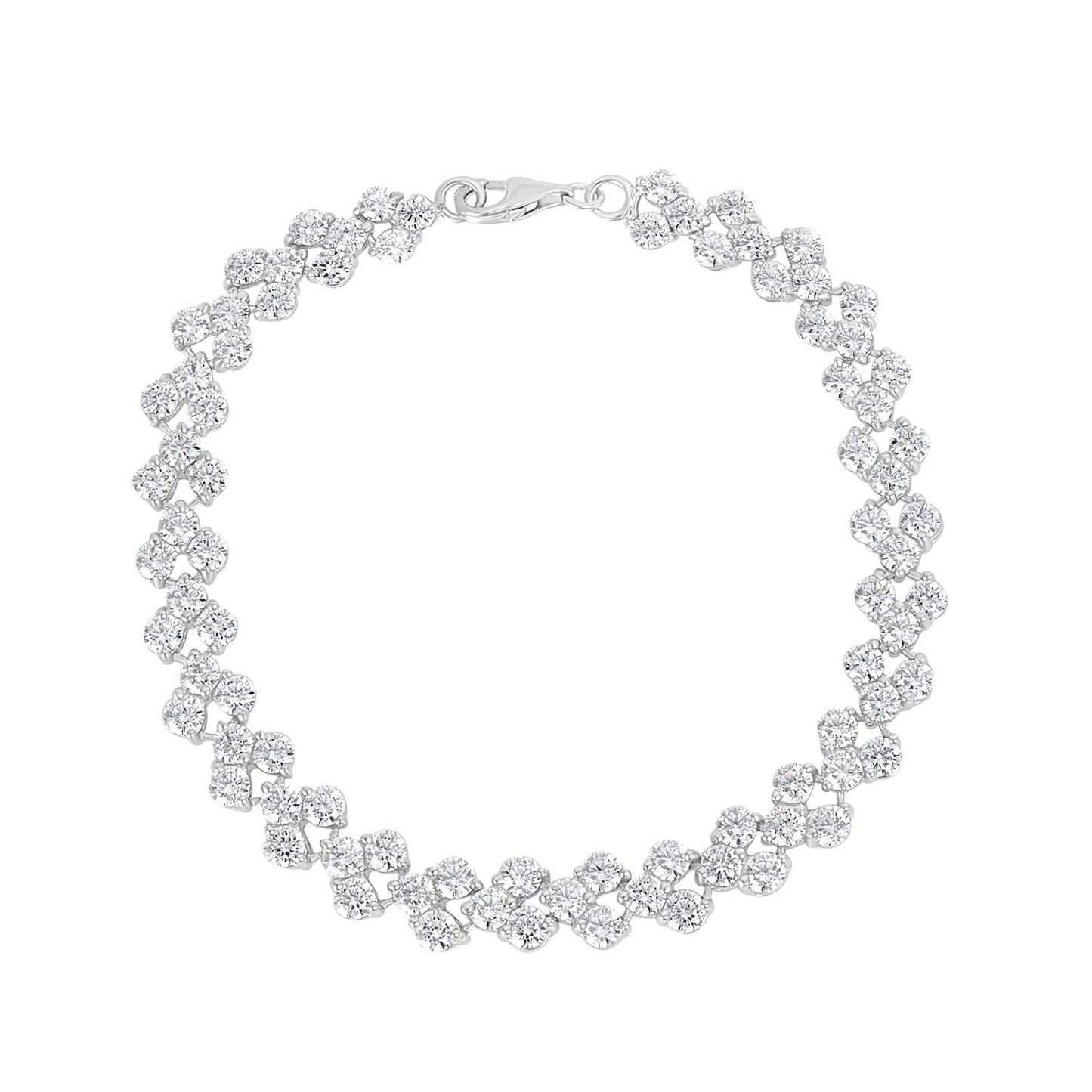 Sterling Silver CZ Heart Cluster Line Bracelet