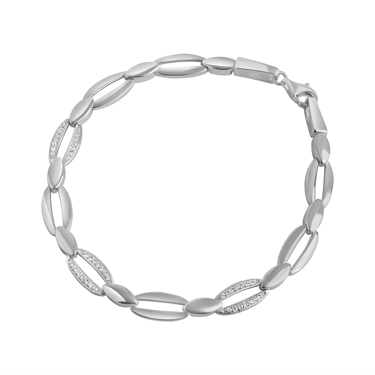 Sterling Silver CZ Open Oval Link Bracelet