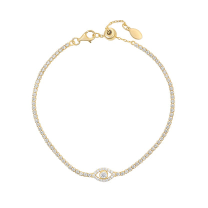 Sterling Silver Yellow Gold Plated Evil Eye CZ Line Bracelet