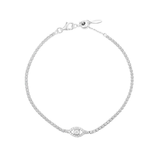 Sterling Silver Evil Eye CZ Line Bracelet