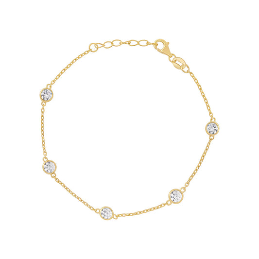 Sterling Silver Yellow Gold Plated CZ Rubover Chain Bracelet