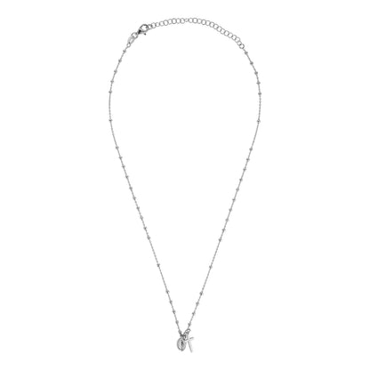 Sterling Silver Miraculous Medal & Cross Beaded Chain Necklace