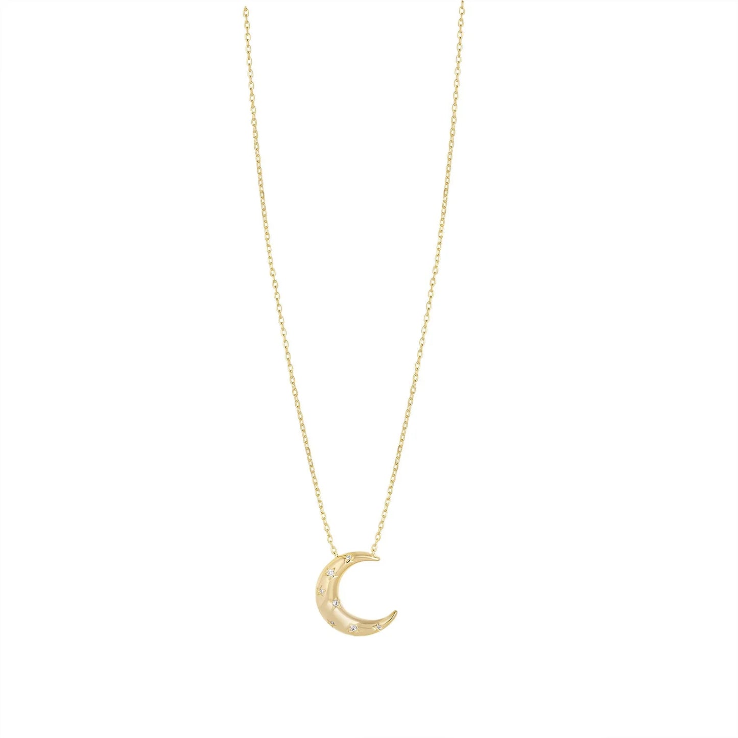 Sterling Silver Yellow Gold Plated CZ Moon Necklace