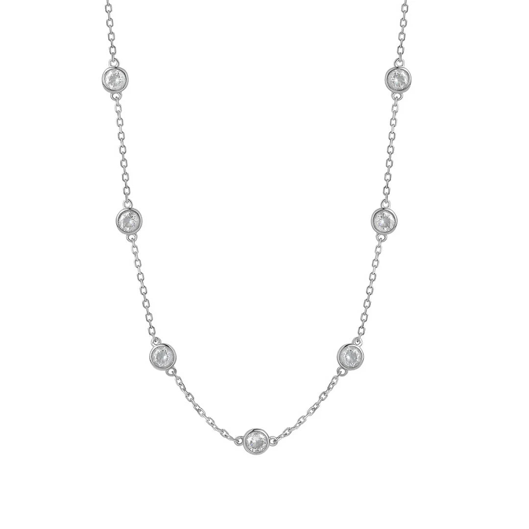 Sterling Silver Round CZ Bezel Set Necklace