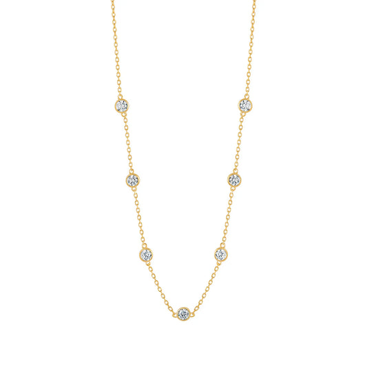 Sterling Silver Yellow Gold Plated CZ Rubover Chain Necklace