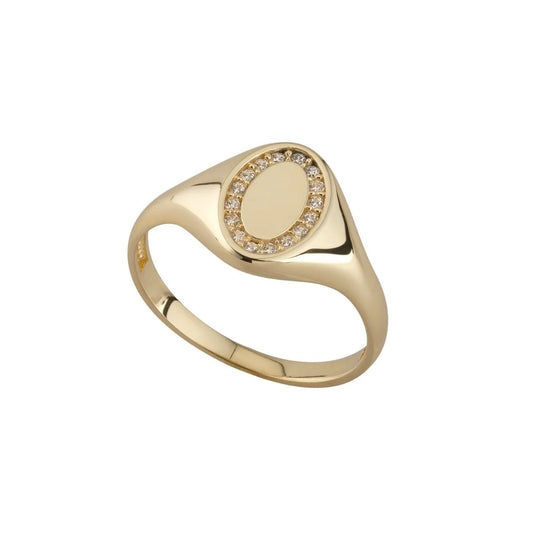 9ct Yellow Gold Oval CZ Set Signet Ring
