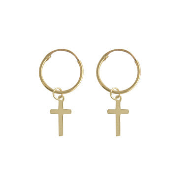 9ct Yellow Gold 13mm Hoop Earrings With Cross Charm