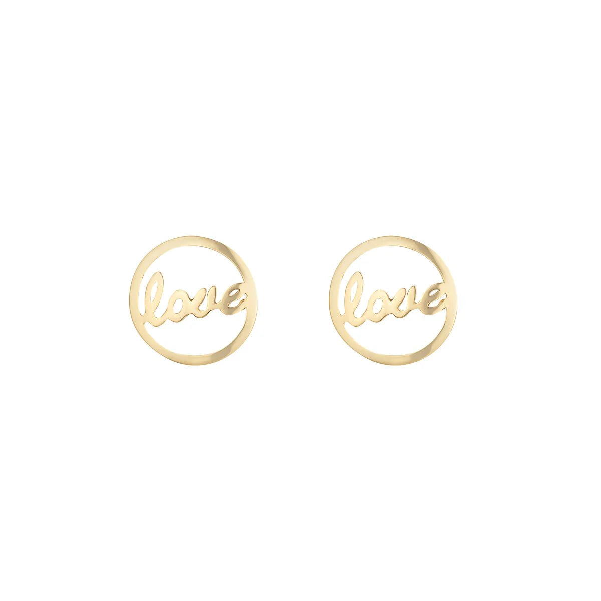 9ct Yellow Gold 9mm Love Round Stud Earrings