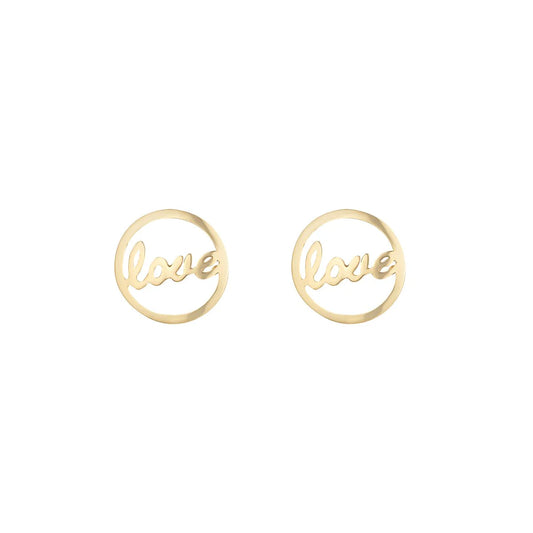 9ct Yellow Gold 9mm Love Round Stud Earrings