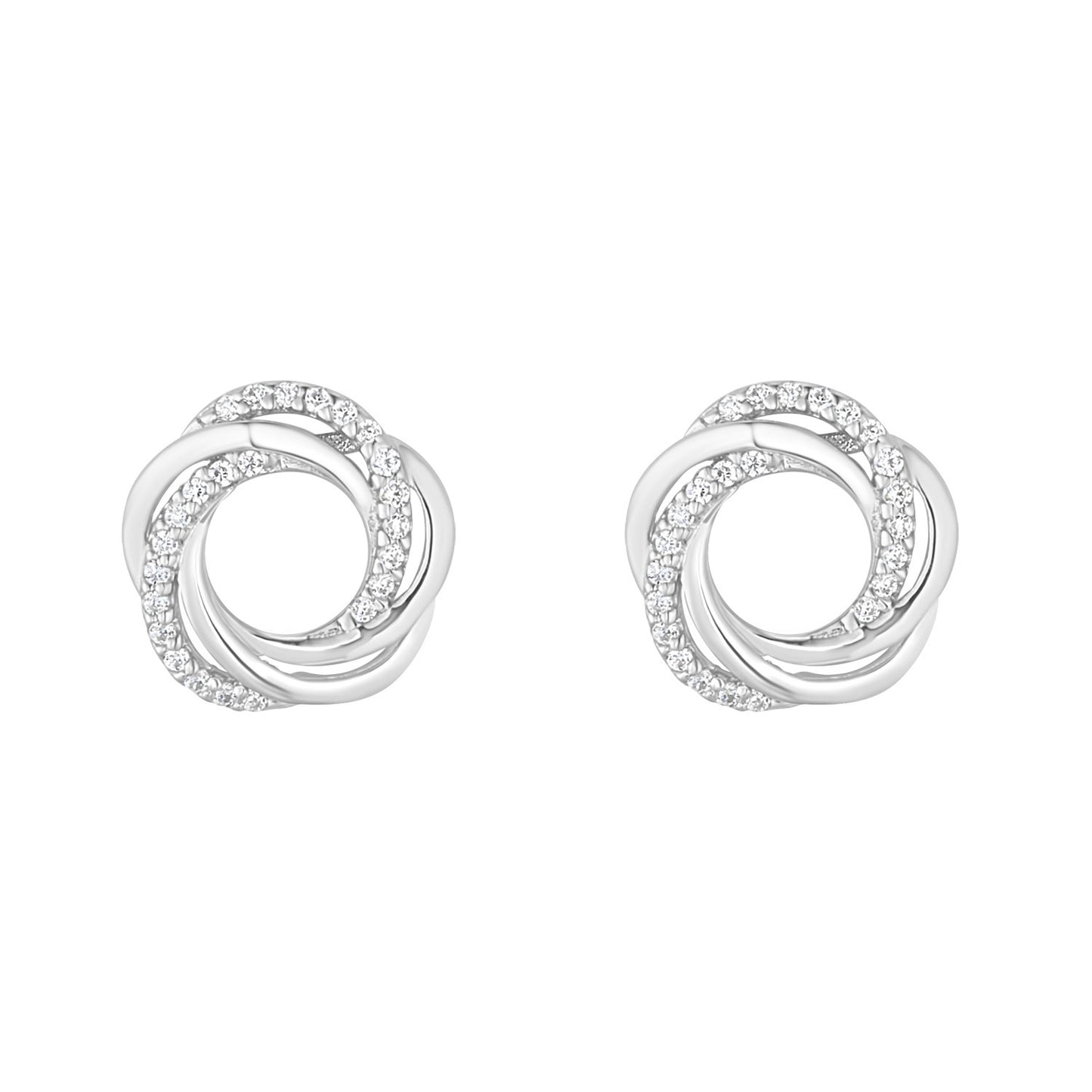 Sterling Silver Twist Open Circle CZ Stud Earrings