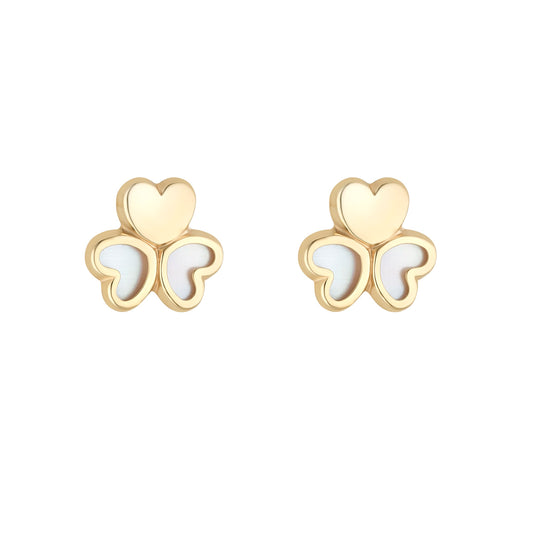9ct Yellow Gold Mother of Pearl Shamrock Stud Earrings