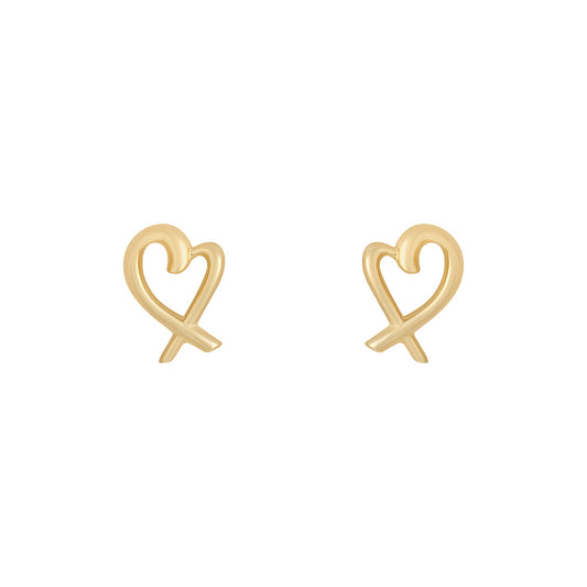 9ct Yellow Gold 8mm Open Heart Stud Earrings