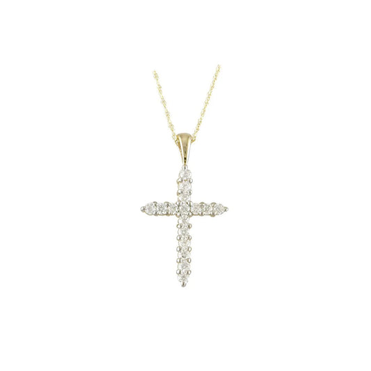 9ct Yellow Gold Cross & CZ Set Sparkling Pendant Necklace