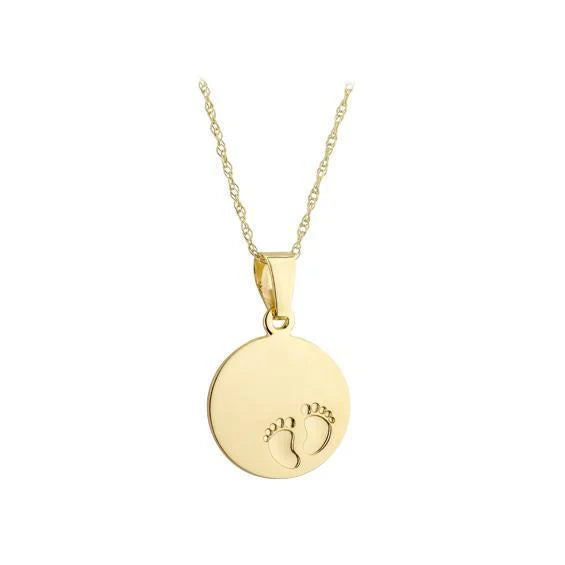 9ct Yellow Gold Baby Feet Disc Pendant