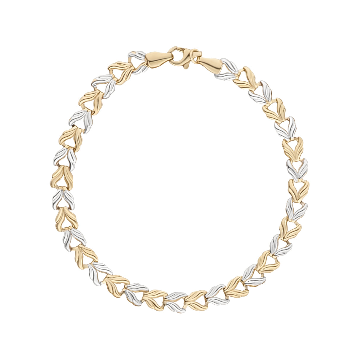 9ct Yellow and White Gold Two Tone Hollow Tullip Link Bracelet