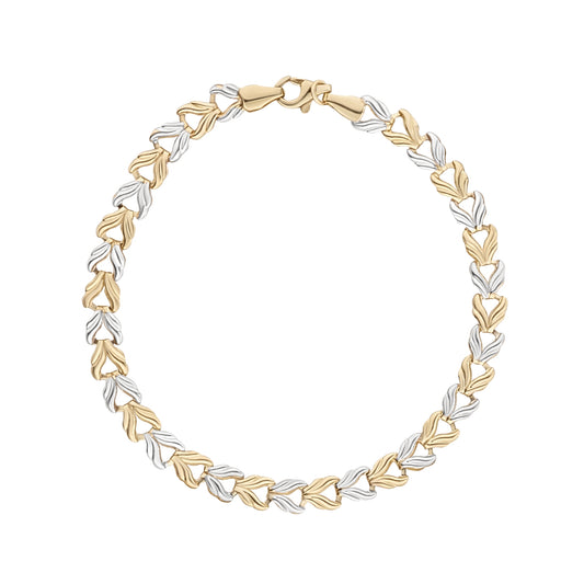 9ct Yellow and White Gold Two Tone Hollow Tullip Link Bracelet