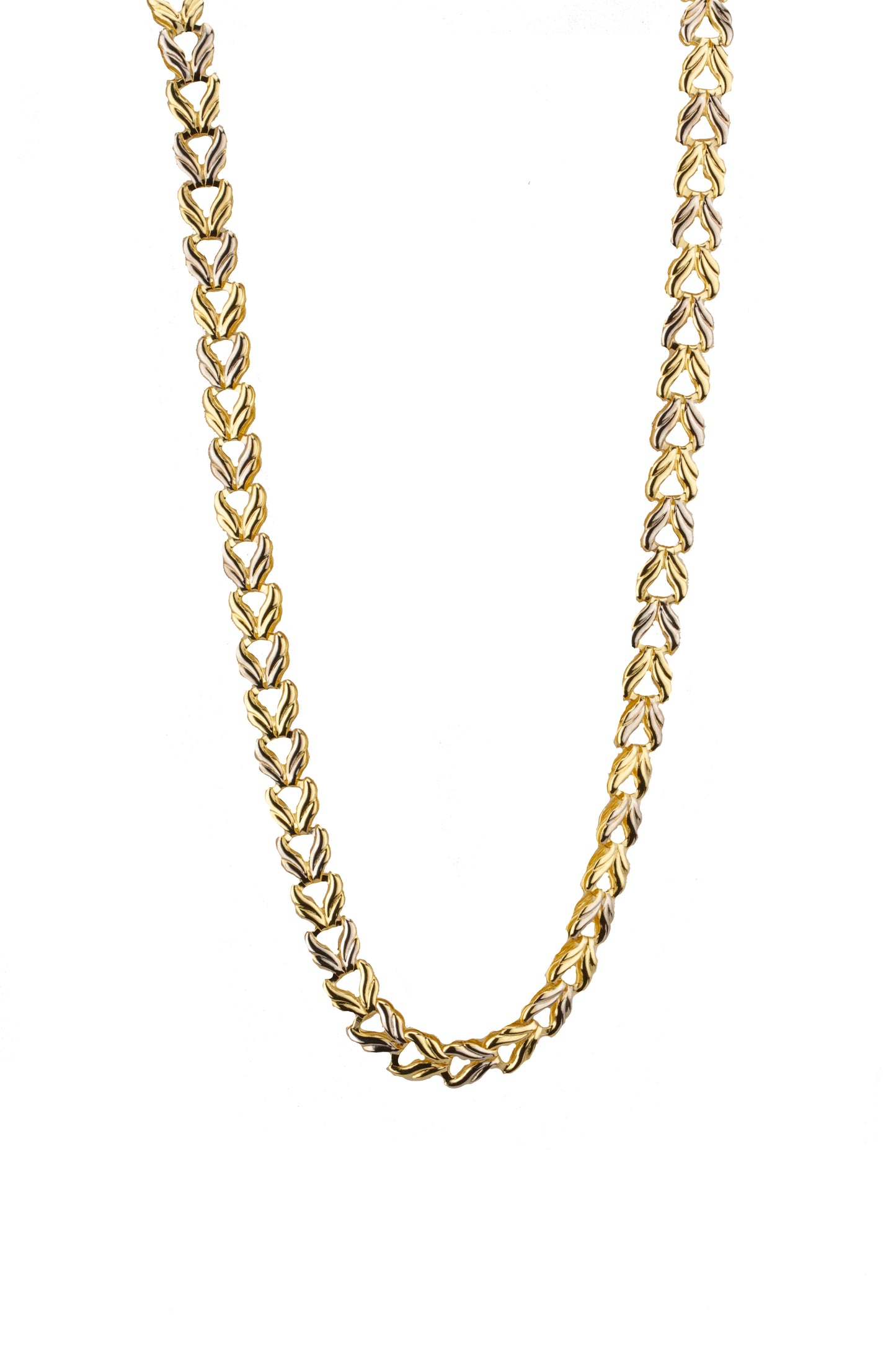 9ct White & Yellow Gold Two Tone Hollow Tullip Link Necklace