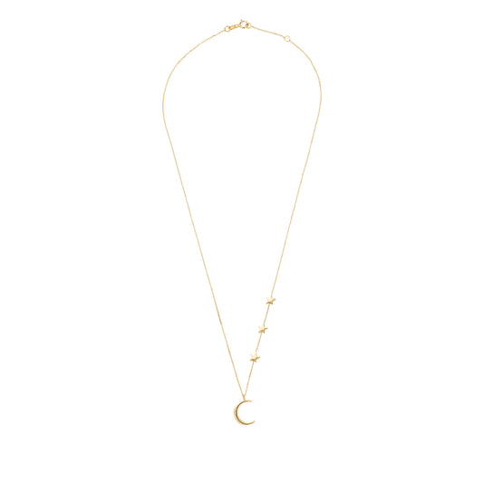 9ct Yellow Gold Moon & 3 Stars Necklace