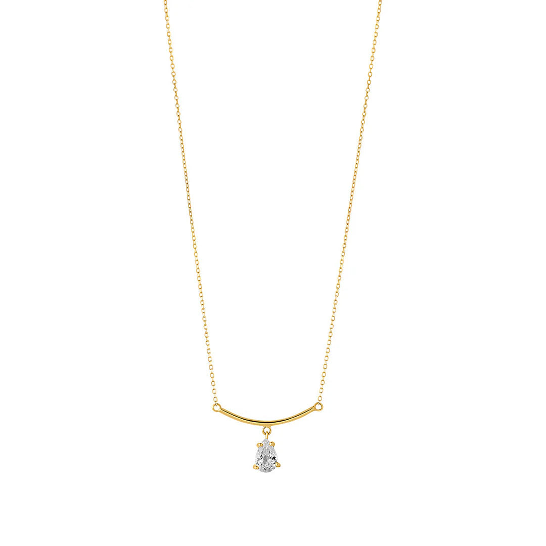 9ct Yellow Gold CZ Drop Bar Necklace