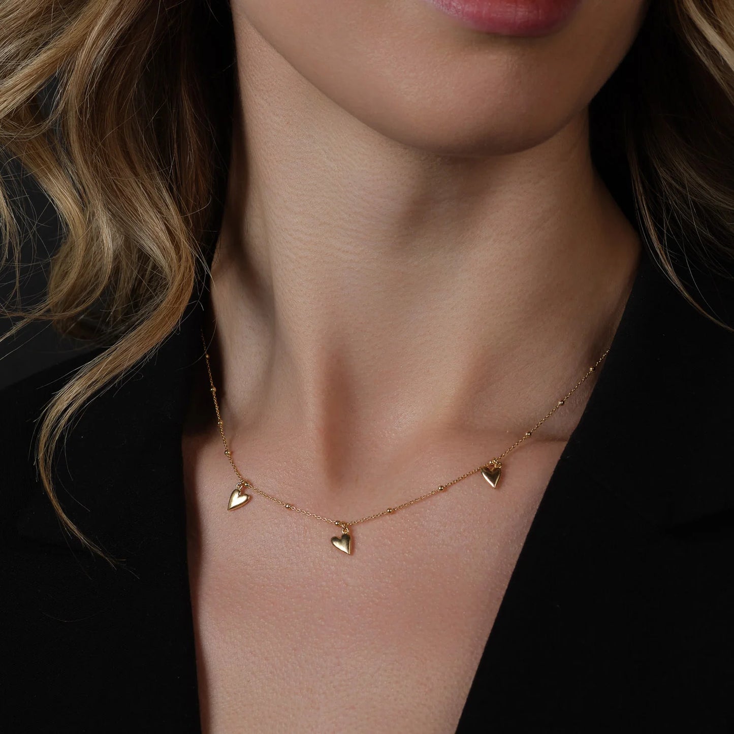 Sterling Silver Yellow Gold Plated Three Heart Necklace