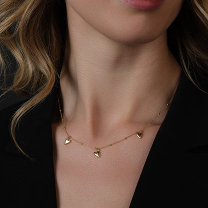 Sterling Silver Yellow Gold Plated Three Heart Necklace