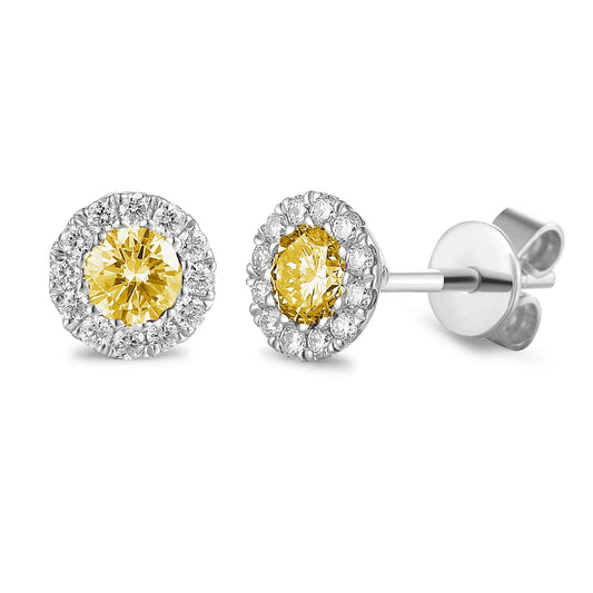 9ct White Gold Round Citrine & Diamond Halo Stud Earrings