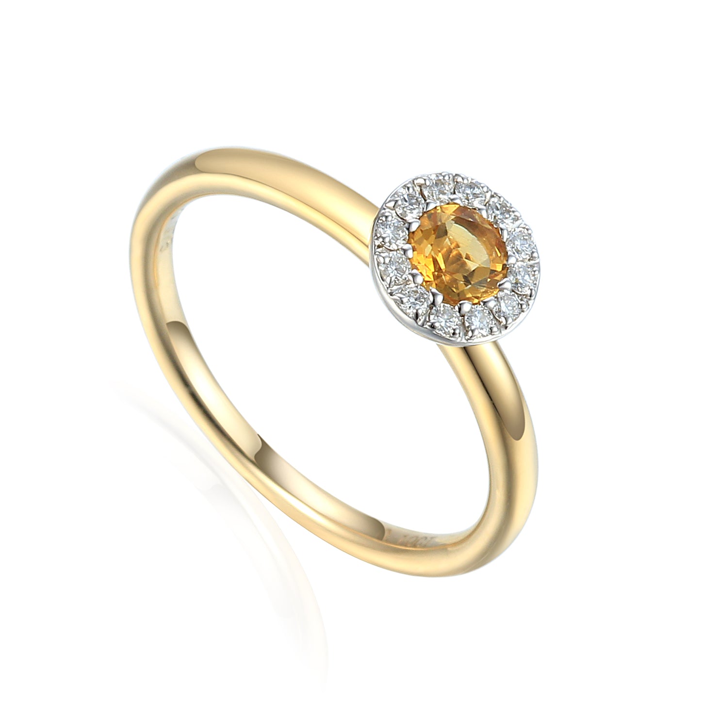 9ct Yellow Gold November Birthstone Citrine & Diamond Halo Ring