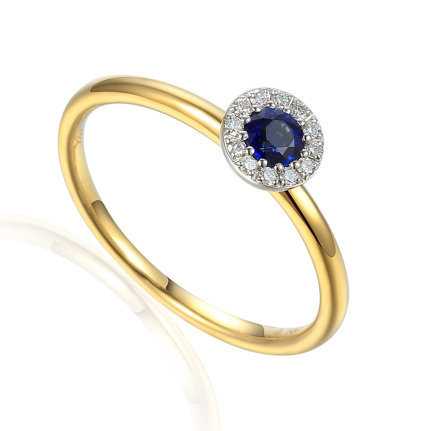 9ct Yellow Gold September Birthstone Sapphire & Diamond Halo Ring